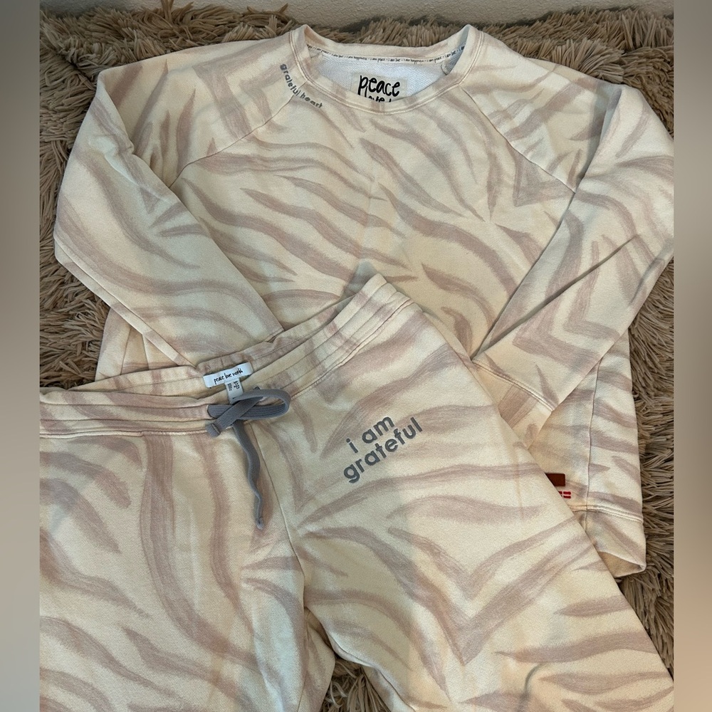 Tiger Striped Sweats Set by Peace Love World. Top Size M, Pants Size PM.